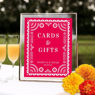 Heiße rosa Papel-Picado-Hochzeitsempfangsschild Poster