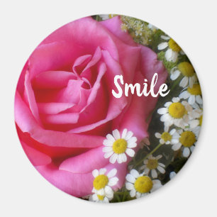 Heiße rosa Rose und weiße Gänseblümchen Foto Magnet