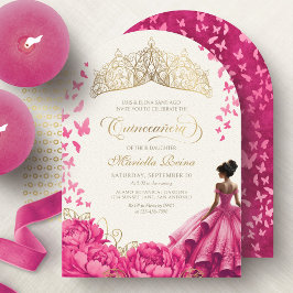 Heiße rosa Schmetterlinge Floral Tiara Quinceanera Einladung