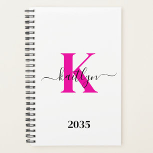 Heiße rosa schwarze Anfangsbuchstabe Name monogram Planer