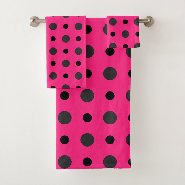 Heiße rosa, schwarze und graue Punkte Badhandtuch Set (Insitu)