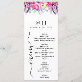 Heiße Rosa- und Gelbfrühlingsblütenhochzeit Menükarte