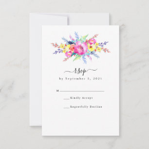 Heiße Rosa- und Gelbfrühlingsblütenhochzeit RSVP Karte