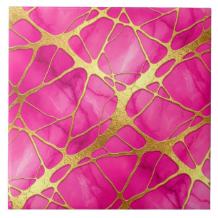 Heiße rosa und goldene Marmoroptik Fliese