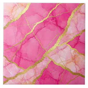Heiße rosa und goldene Marmoroptik Fliese