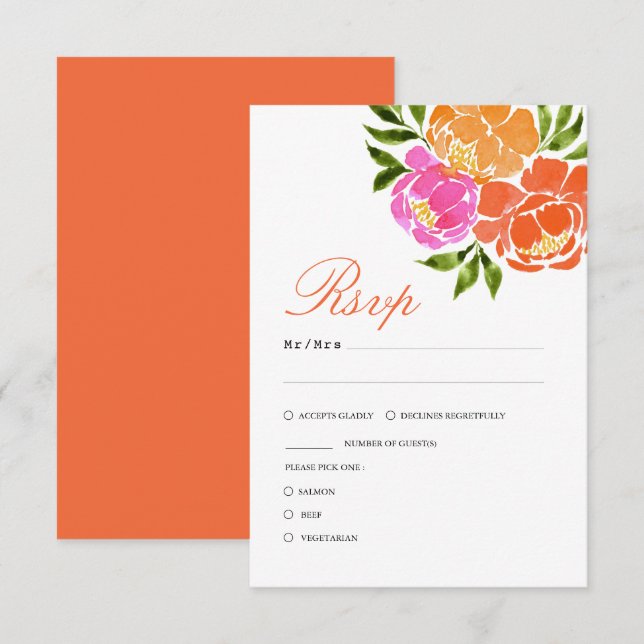 Heiße Rosa- und Orangenfallen RSVP Karte (Vorne/Hinten)