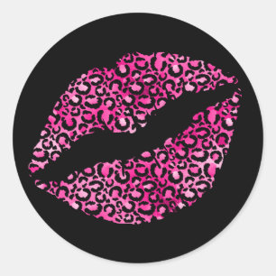 Heiße rosa und schwarze Leopardenflecken Lippensti Runder Aufkleber
