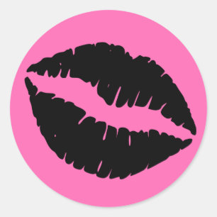 Heiße rosa und schwarze Lippenstift drucken Runder Aufkleber