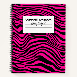 Heiße rosa und schwarze Zebrastreifen-Komposition Notizbuch
