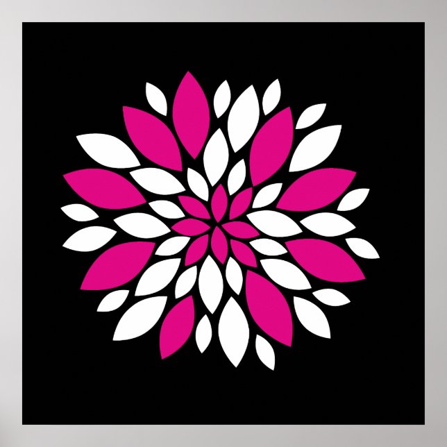 Heiße Rosa und weiße Blume Petals Kunst - Schwarz Poster (Vorne)