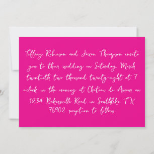 Heiße rosa und weiße Hochzeit im Handwriting-Stil Einladung