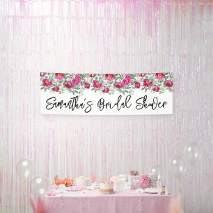 Heiße Rosa Wasserfarbe Pfingstrosen Brautparty Lan Banner