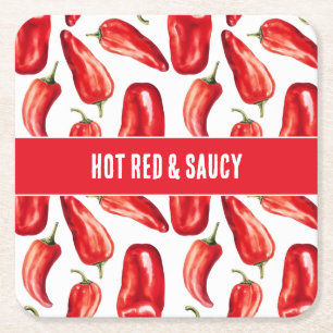 Heiße Rote & Saure Chili Peppers Hochzeit Rechteckiger Pappuntersetzer
