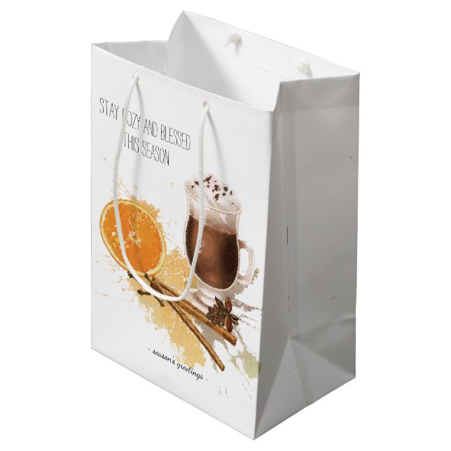 Heiße Schokolade Cinnamon Orange Jahreszeit Grüße Mittlere Geschenktüte (Vorderseite Schrägansicht)