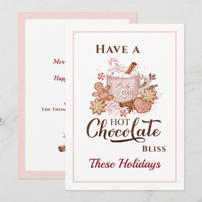 Heiße Schokolade Cookies Moderne rosa Weihnachtska Ankündigung (Vorne/Hinten)
