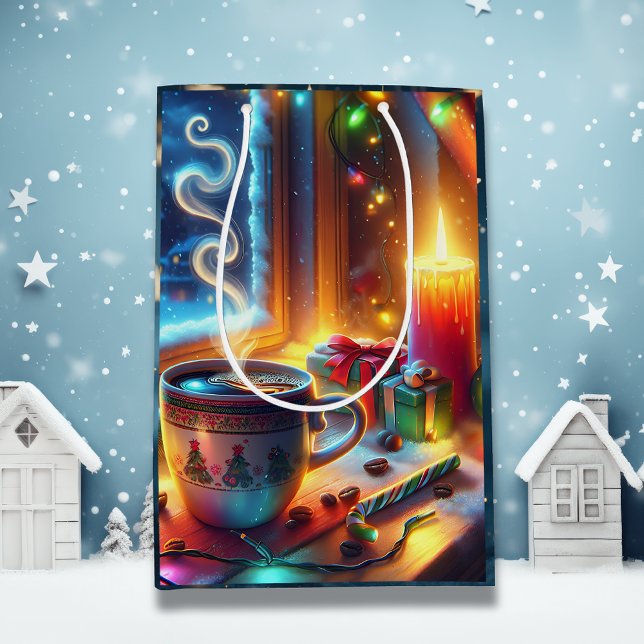 Heiße Schokolade in einem Weihnachtsfenster Mittlere Geschenktüte (Von Creator hochgeladen)