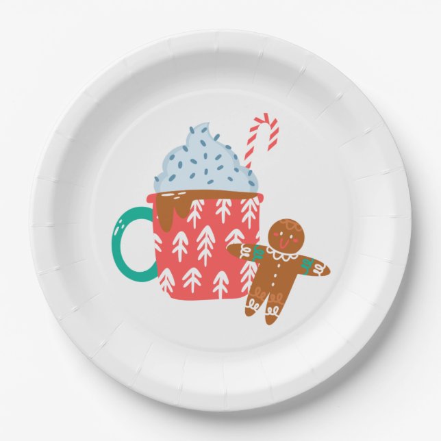 Heiße Schokolade mit Lebkuchen Mann Pappteller (Vorderseite)