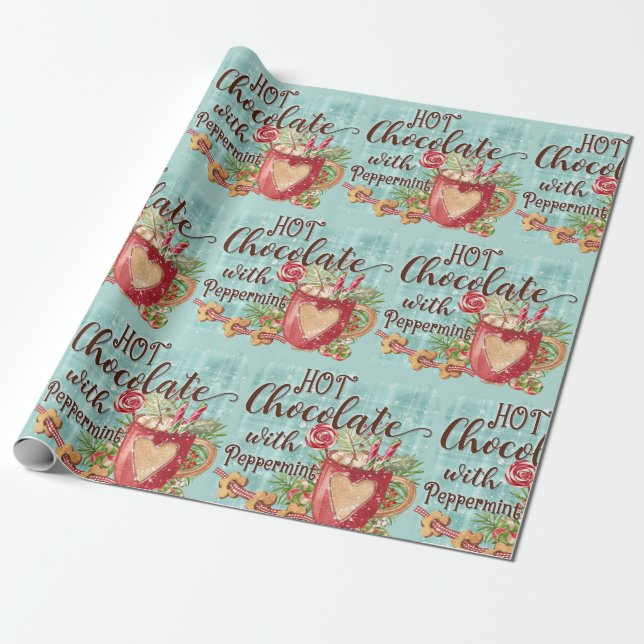Heiße Schokolade mit Peppermint Weihnachten Geschenkpapier (Ungerollt)
