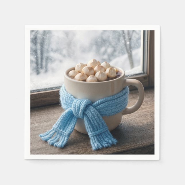 Heiße Schokolade mit Winter-Schal Serviette (Vorderseite)