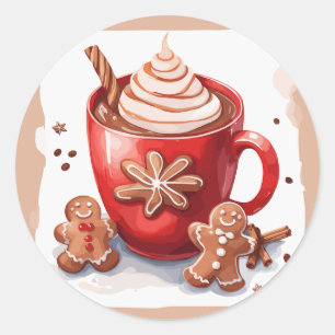 Heiße Schokolade mit Zimt und Lebkuchen Runder Aufkleber