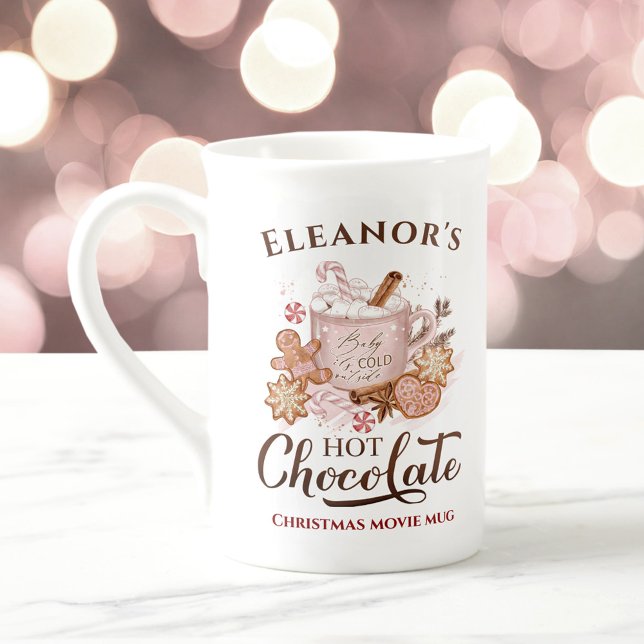 Heiße Schokolade Name Rosa Knochen China Weihnacht Prozellantasse (Hot Chocolate Name Pink Bone China Christmas Mug)