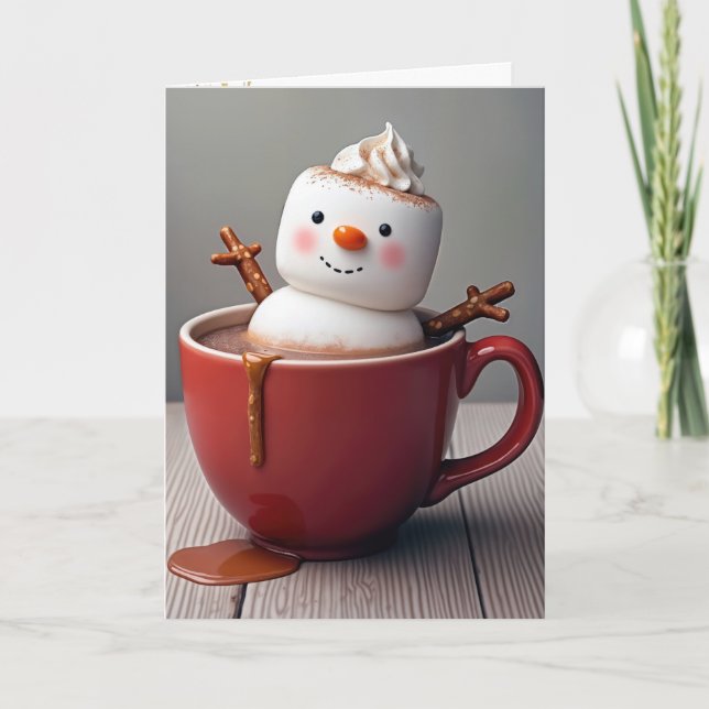 Heiße Schokolade Snowman Feiertagskarte (Vorderseite)