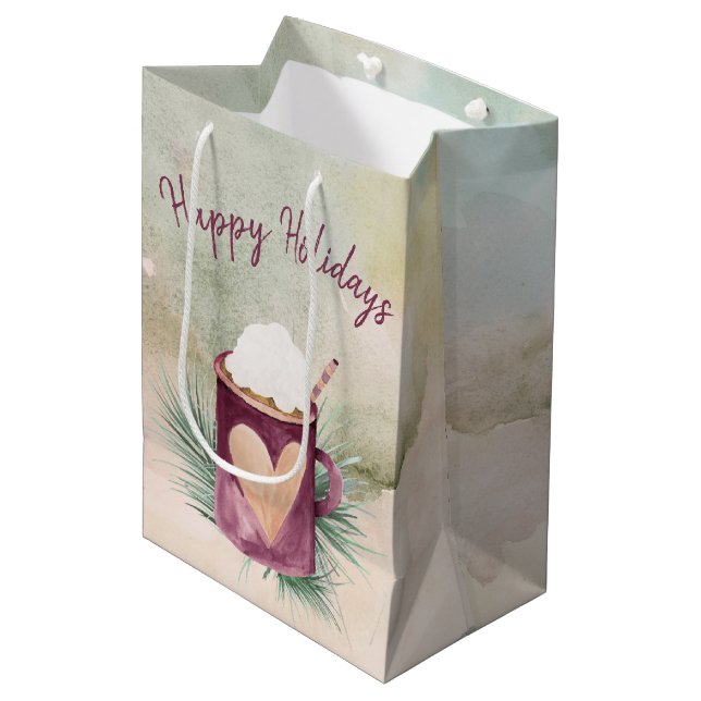 Heiße Schokolade-Tasse Mittlere Geschenktüte (Vorderseite Schrägansicht)