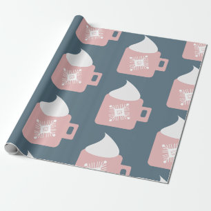 Heiße Schokolade Tasse Schlagsahne Rosa Schneefloc Geschenkpapier