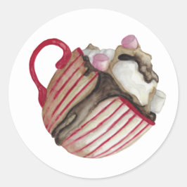 Heiße Schokolade und Marshmallows Kakaosunda Runder Aufkleber