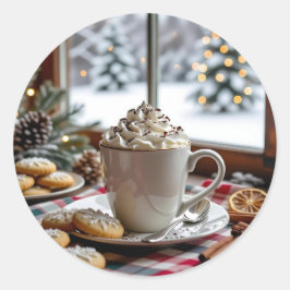 Heiße Schokolade und Zuckerrüben Feierliche Weihna Runder Aufkleber