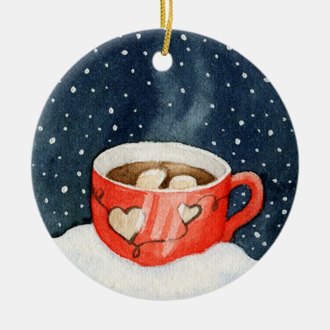 Heiße Schokoladen-Winter-Verzierung Keramikornament (Vorne)