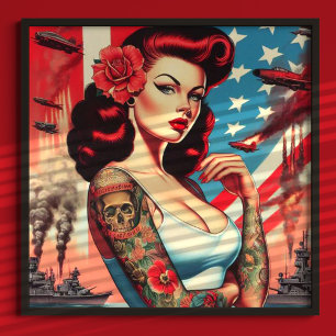 Heiße Vintage-Tattoo-Pin-up Poster