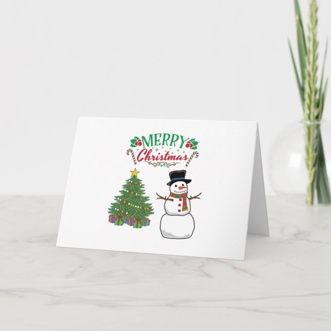 Heiße Weihnachtsschneefrau mit Katze Karte (Vorderseite)