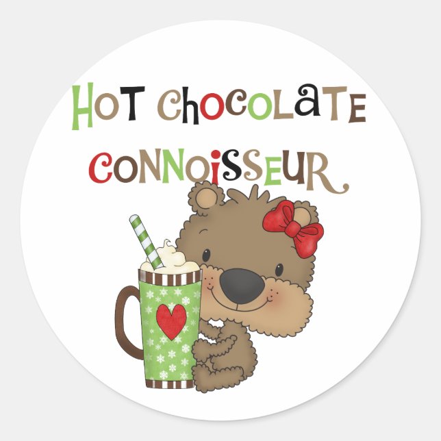Heißer ChocolateConoisseur Mädchen-Bär Runder Aufkleber (Vorderseite)