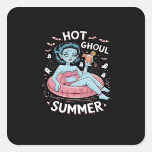 Heißer Ghoul-Sommer Lustiger Strand Sommer Hallowe Quadratischer Aufkleber