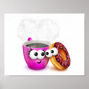 Heißer Kaffee und ein Krapfen-Plakat Poster