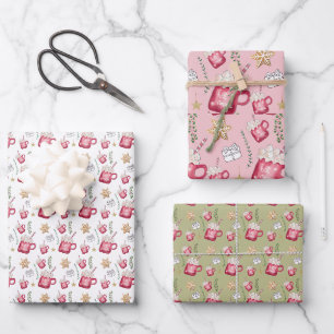 Heißer Kakao-Feiertags-Party-Wasserfarbenkunst Geschenkpapier Set