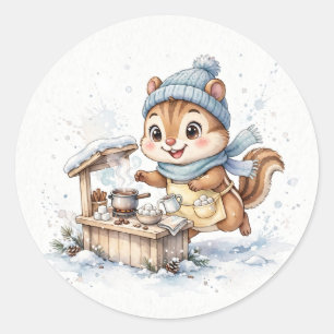 Heißer Kakao-Stand Chipmunk-Klassiker-Rundaufklebe Runder Aufkleber