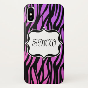 Heißer lila/rosa Zebra Stripes Monogramm Case-Mate iPhone Hülle