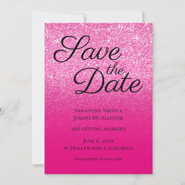 Heißer Rosa Farbverlauf Glitter Save The Date (Vorderseite)