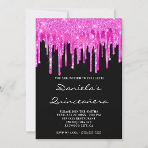 Heißer Rosa Glitter-Folien-Tropfen Schwarze Quince Einladung