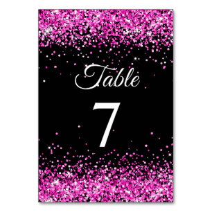 Heißer rosa Glitter Schwarz elegante Kalligrafie Tischnummer