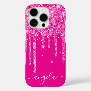 Heißer Rosa Glitter-Tropfen Glam-Unterschrift iPhone 16 Pro Hülle