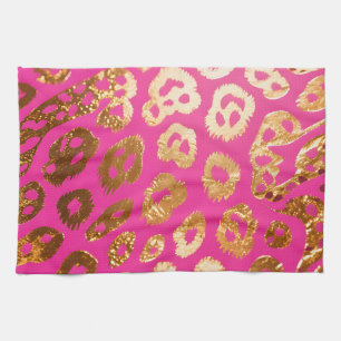 Heißer Rosa Gold-Leoparden-Druck Glamour Geschirrtuch