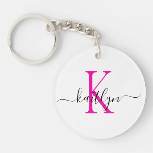 Heißer Rosa-Name-Initialen-Monogramm Schlüsselanhänger