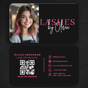 Heißer Rosa-Schwarzer-Wimperntechniker-Foto-QR-Cod Visitenkarte