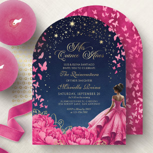 Heißer Rosa Sternennacht Quinceanera Einladung