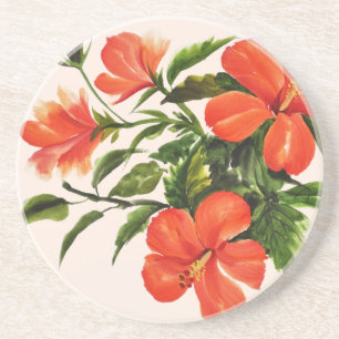 Heißer roter Hibiskus Sandstein Untersetzer