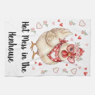 Heißes Durcheinander im Hühnerstall Valentins-Huhn Geschirrtuch
