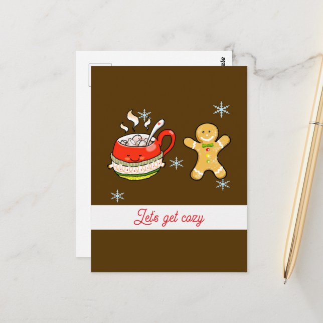 heißes Kakao + Lebkuchen Postkarte (Vorderseite/Rückseite Beispiel)